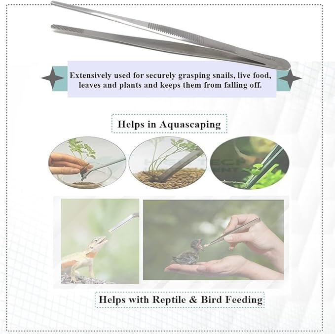 Reptile Feeding Tongs Straight Aquarium Tweezers Anti-Rust Thickened Stainless Steel Forceps, for Terrarium, Fish Tank, Snakes/Lizards/Gecko, Planting By HTI (5")