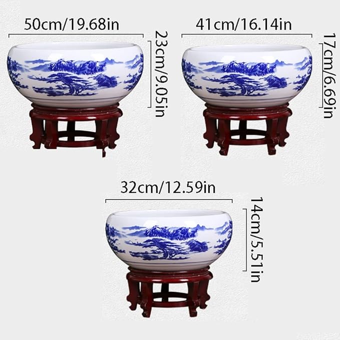 Aquarium Aquarium Fish Tank Blue and White Ceramic Goldfish Bowl Home Living Room Office Desktop Fish Culture Bowl Aquarium Starter Kits Fish Tank Decorations (Color : B, Size : 32CM)
