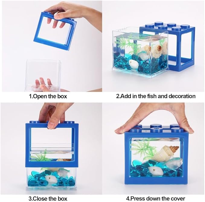 Blue Plastic Building Block Fish Tank Desktop Micro Landscape Cascadable Design Mini Fish Aquarium Office Decoration