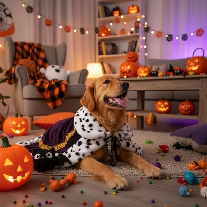 Lovelyshop pet Serial Lux Fur Purple Cat Dog Cloak for Halloween Costumes, King Queen Prince and Princess Cosplay- XL