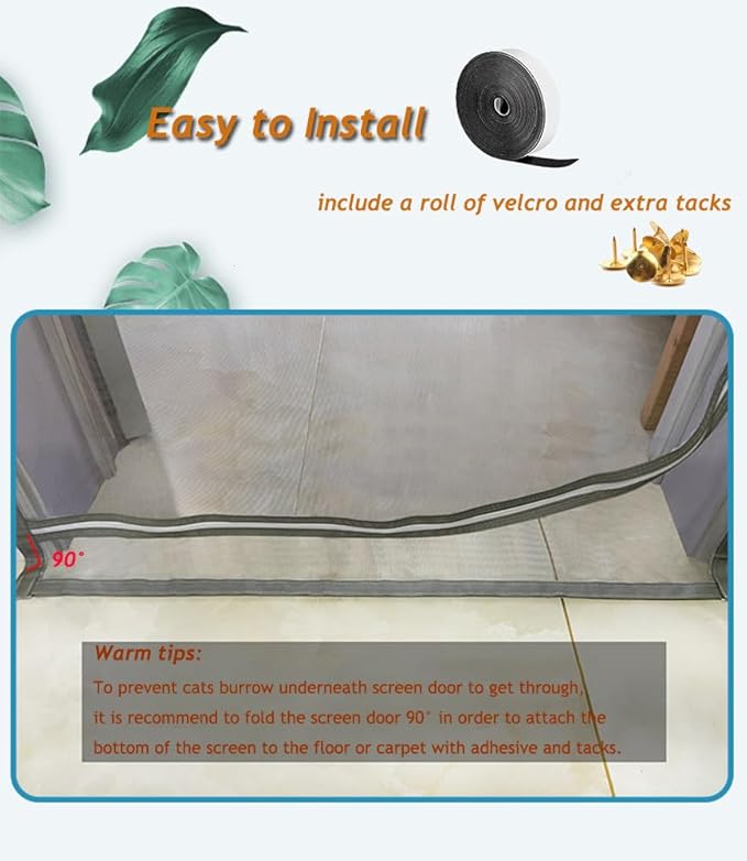 DOOREASY Pet Screen Door, Upgraded Cat Resistant Screen Door to Stop Cats Running Out, Easy Install Pet Door Mesh Screen with Zipper Closure, No Slightest Gap, Fresh Air in (Fits Doors Up to 36"x83")