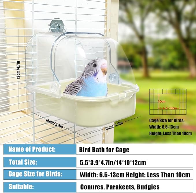 Bird Bath for Cage, Cleaning Pet Supplies Cockatiel Bird Bathtub with Hanging Hooks for Little Bird Parrots Spacious Parakeets Portable Shower for Most Birdcage (Yellow)