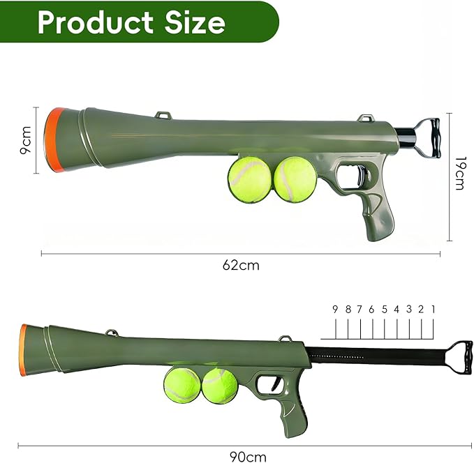 Dog Tennis Ball Blaster Dog Toy Ball Thrower Launcher with 2 Balls (Green)