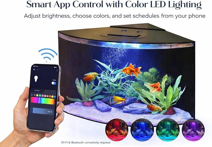 Aquabubble - Acrylic Corner Fish Tank 12,5 Gallon-Corner Aquarium for Goldfish,Betta Fish -Large Triangle Acquarium Bowl-Built-in Pump Filter,LED Lighting & Bluetooth App Control -No Stand Included