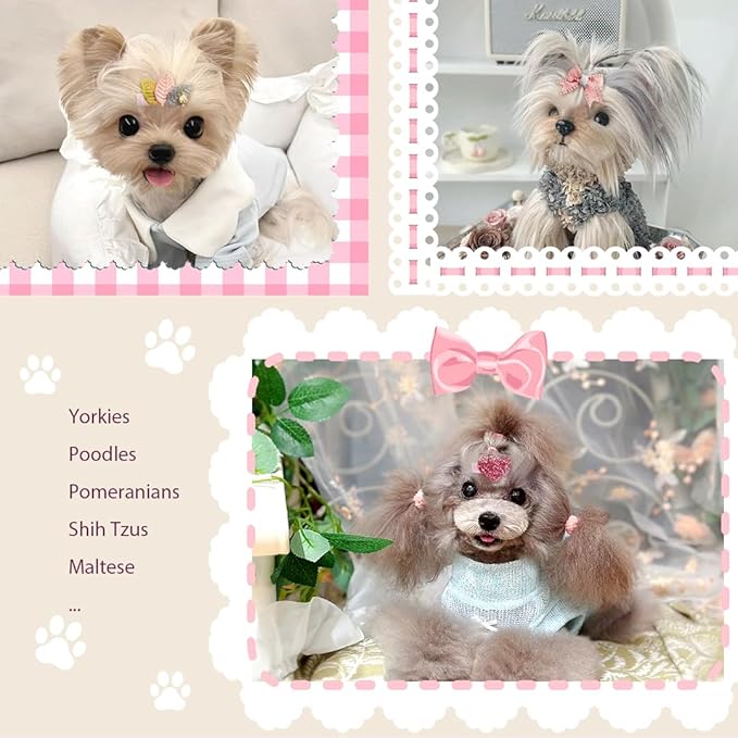Dog Hair Clips Small Dog Hair Bows Cute Pet Grooming Accessories Alligator Clips Stay In Hair Barrettes Flower Crown Hairpin Topknot Pet Headdress Bowknot Yorkie Puppy Maltese Girls Dogs (Pink)