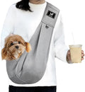 Dog Sling Carrier for Small Dogs up to 15 lbs - Hands Free Puppy Sling (Size M) - Ergonomic Padded Strap & Safety Hook Based on Owner's Bust, Light Gray