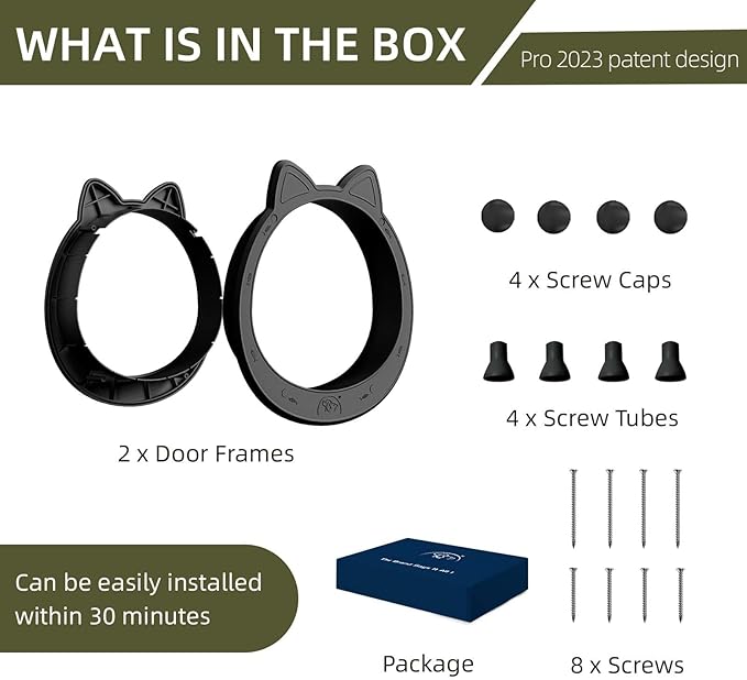 Large Cat Door, Cat Door Interior Door, No Flap Cat Door, Easy to Install, Strong Pet Door for Cat, No Training, Up to 22 LBS,Black