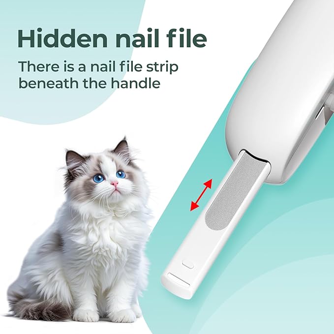 Cat Nail Clippers with a Removable Debris Collector, Adjustable Size, Built-in Hidden Nail File, Round Hole Blade, Safe Home pet Grooming Tool