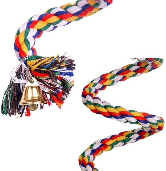 ANIAC Bird Spiral Cotton Rope Perches with Bell Parrots Chewing Bungee African Grey Cage Toys Swing Birdcage Accessories Parakeet Climbing Stand bar (40 Inches)