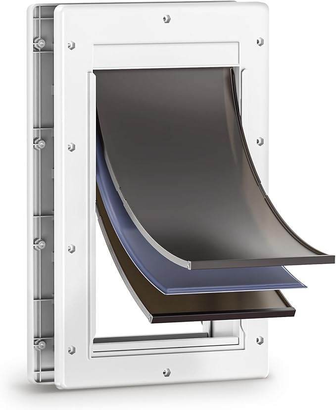 3-Flap Dog Door, Doggy Doggie Door, Cat Door for Install in Interior and Exterior Doors or Wall, Insulation Layer, 2 Magnetic Flaps, Closing Panel, Never Rust, for Pets Up to 45lb (Medium)