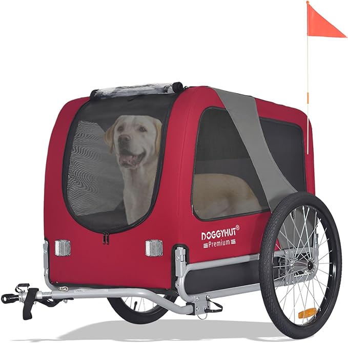 DOGGYHUT® Premium Large Pet Bike Trailer for Medium or Large Dog, Up to 78 lbs,Dog Bicycle Carrier,Low Center of Gravity,Easy Folding Frame