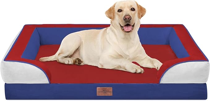 Comfort Expression Orthopedic Dog Bed for Extra Large Dogs 42x30 Inch, Waterproof Egg Crate Foam XL Pet Bed with Removable Bolsters, Dog Couch with Washable Cover & Non-Slip Bottom, Primary Tri-Color