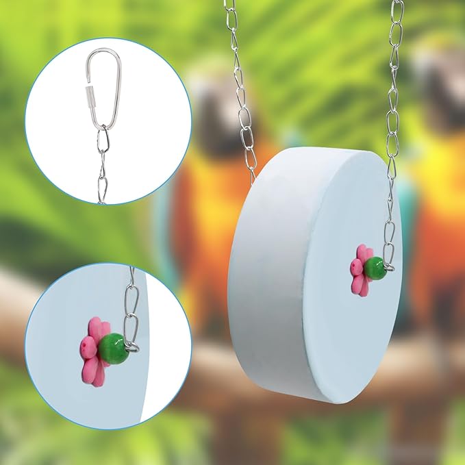 Bird Beak Grinding Stone – Large Cylinder Parrot Chew Toy with Metal Hanging Chain – Cage Accessory for Macaws, African Greys, Cockatiels & Medium to Large Birds Blue