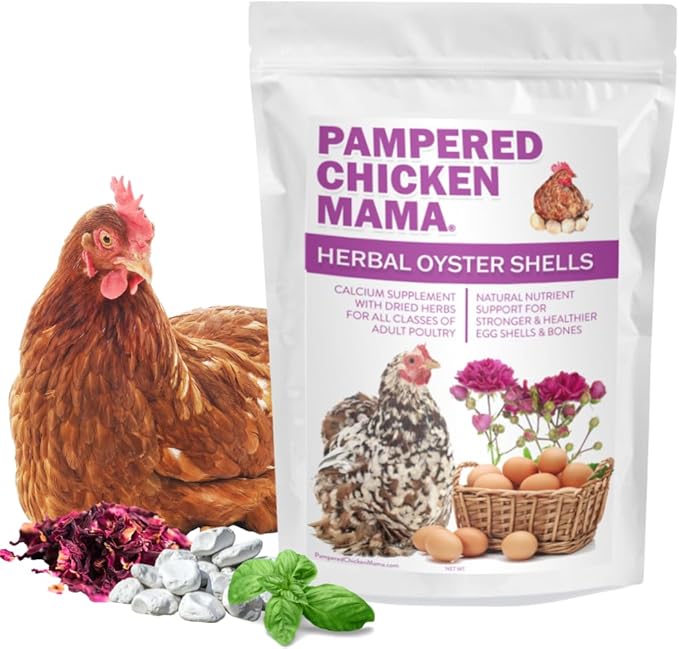 Pampered Chicken Mama Herbal Oyster Shells High Calcium Supplement for Pet Chickens, Ducks, and Other Poultry, Crushed Oyster Shells for Chickens with Herbs (6 POUNDS)