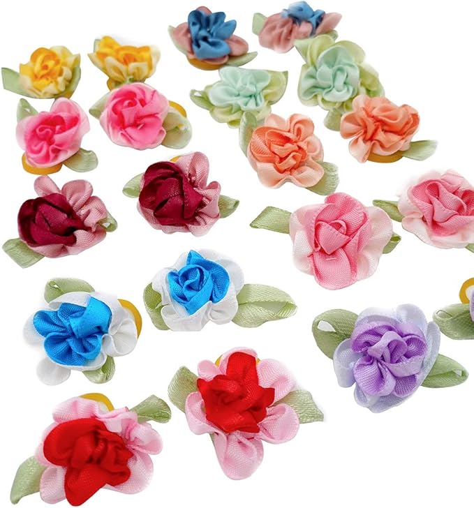 PET SHOW Flowers Pet Dog Hair Bows W/Rubber Bands Cat Puppy Grooming Accessories Assorted Color Pack of 20