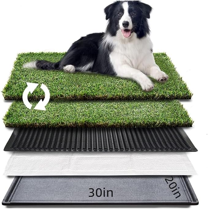 LITA Dog Grass Pad with Tray - Dog Litter Box with 2 Artificial Grass Pads - Potty Tray for Balcony Apartment Indoor Outdoor Use - 20x30 INCH