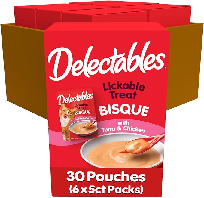 Hartz Delectables Bisque Lickable Cat Treats, Tuna & Chicken, 30 Count (Pack of 6)