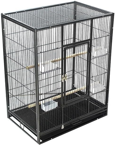 54" Bird Flight Cage, Metal Bird Cage with Wheels, Rolling Stand, Bird Feeder, Slide-Out Tray & Wooden Perches, Standing Large Parrot Cage for Parakeets Cockatiels Conures Budgies Macaws Pigeons Finch