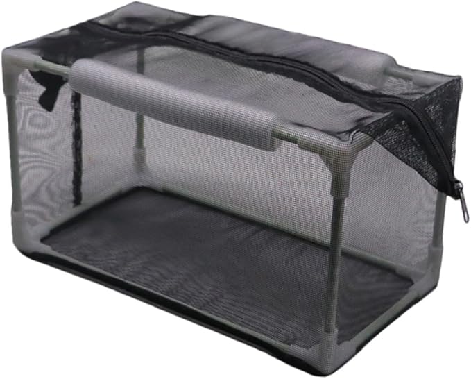 Aquarium Breeder Net Isolation Box Nylon Mesh with Hollow Foam Floatation Rods Versatile with Zipper for Fish Spawn Hatchery, 42x22x22cm