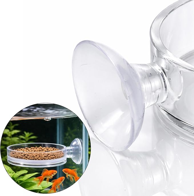 Fish Tank Feeder Dish with Suction Cup, Transparent Acrylic Aquarium Shrimp Feeder Dish with Suction Cup for Shrimp Fish and Aquatic Pets Aquarium Tanks Feeding