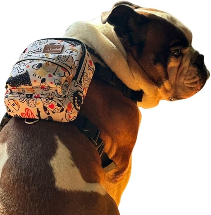 PawLook Dog Backpack to Wear with Chest Harness Self Carrier dogbag with Additional Pocket for Poop Bag Anti Slip Stylish Dog Bag for Your pet Street Smart Serie White Bone Medium