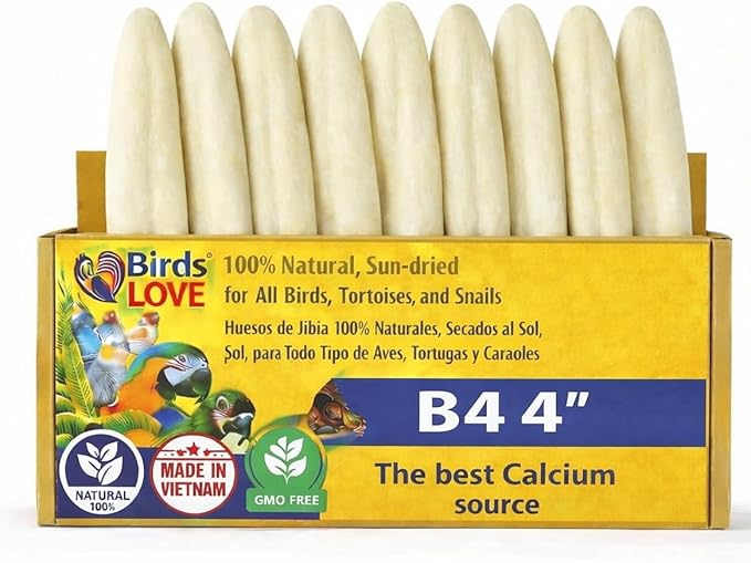 Birds LOVE 3.5-4″ Cuttlebones for Birds – 100% Natural Sun-Dried Calcium Carbonate Mineral Supplement – for Parakeets, Budgies, Cockatiels, Finches & Canaries – 4 lb with Holder – Made in Vietnam