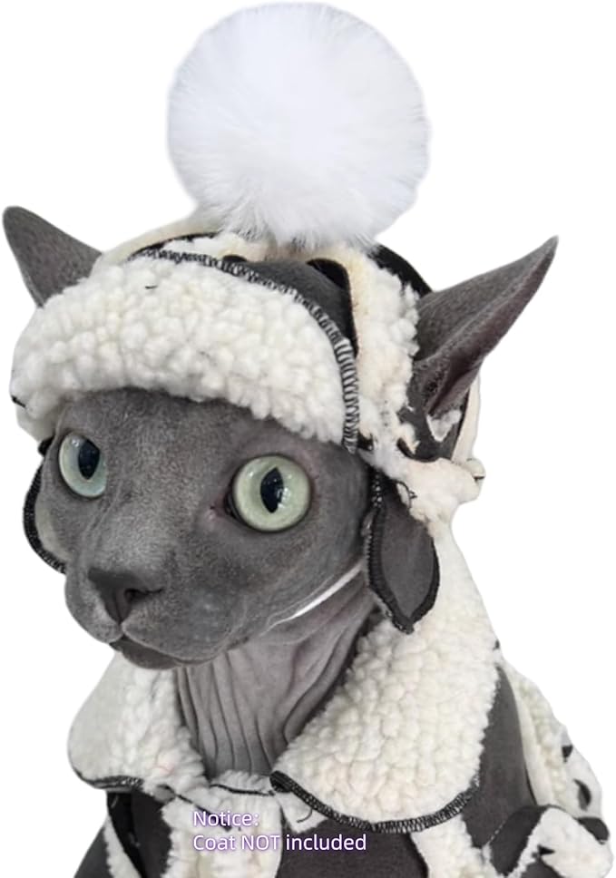 Cat Hats for Cats Only, Warm Cat‘s Beret Hat with Ear Holes, Pilot Cap Tiny Pets Party Costume, Cat Headwear Mini Hat SnugFit Sliding Toggles for Best Fit (Grey, Small (4-9.9 lbs))