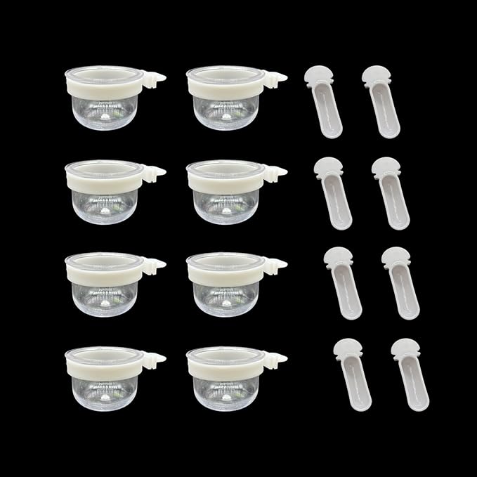 8 Pcs Small Bird Removable Transparent Bowl, Parrot Food Feeder with 8 Pcs Small Food Cups for Canary Finch Parrot Small Animal, White + Clear
