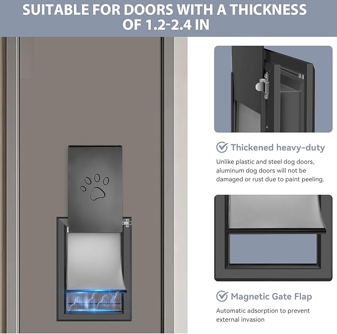 [Petoasis] 3-Flaps Heavy-Duty Dog Door, Rust Proof Aluminum Alloy Frame, Extreme Weather Dog Door Can Block Wind, Snow, and Rainwater Intrusion (Black, XLarge for Door)