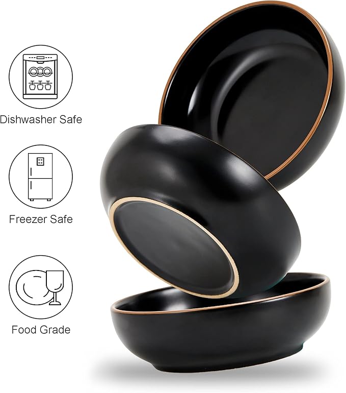 Ceramic Cat Bowls, Howise Pet Bowl Cat Dishes for Food and Water, 5.3 in Puppy Food Bowl 3 Pack Cat Food Bowl Set, Matte Black Finish