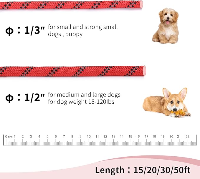 Long Dog Leash for Training 20Ft-Reflective Nylon Rope with Swivel Hook-Recall Agility Lead for Large Small Medium Dogs Outside Walking Hiking-Red