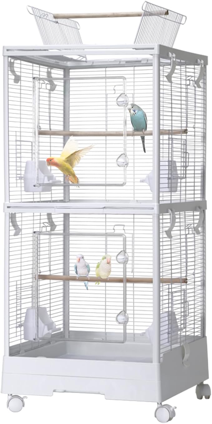 44Inch Small Bird Cage with Wheels, Bird Cage with Parrot Stand, 3 in 1 Bird Carrier for Parakeets, Canaries, Lovebirds, Small Quaker, Cockatiels, Budgie, Green Cheek,Conure