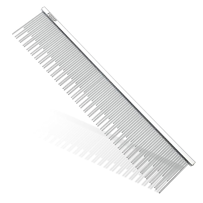7.5" Cat Carding Dual Tooth Comb for Long Haired Cats & Dogs Ragdoll Round Corners Prevent Friction and Breakage Chrome Finish(L, Dual)
