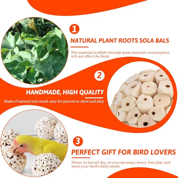9 Pack Bird Toy Sola Balls, Natural Parrot Soft Chew Shredding & Foraging Toy, Bird Foot Balls for Cockatiel Conure Quaker Budgie Parakeet Bunny Guinea Pig Chinchilla Rabbit