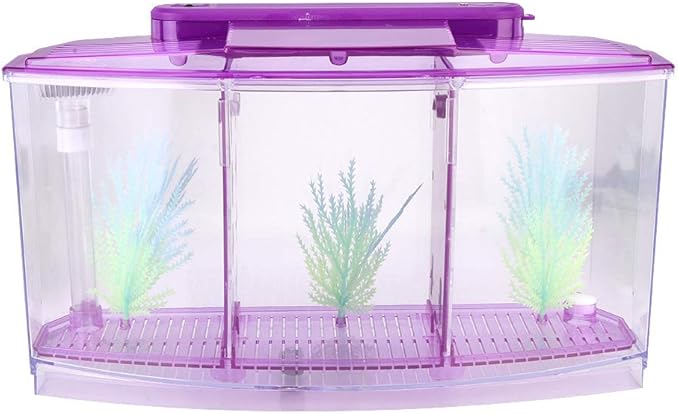 HEEPDD Triple Chamber Fish Breeder Box for Aquarium, Transparent Acrylic Small Fishes Breeding Isolation Box with Six LED Lights and Water Change Valve Breeder for Fish Tank (Purple)