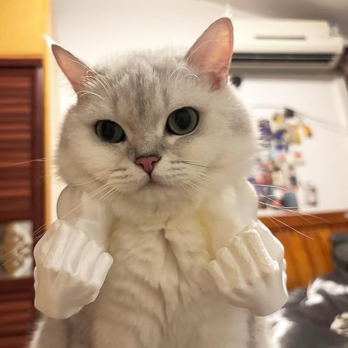 3D Printed Cat Muscle Arms, Halloween Cat Costume Accessory Neck Arms for Pet Cosplay, Lightweight Muscular Arms for Cats Birthday Party Supplie, Halloween Unique Costume Prop for Pets (White)