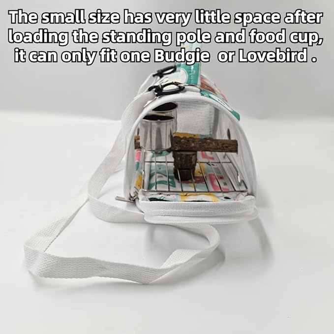 Bird Carrier Bag Bird Travel Cage with Indestructible Stainless Steel Mesh, Feeder Cups and Stand Perch, Portable Bird Travel Bag, Pet Transparent Breathable Travel Cage (Black,Small)