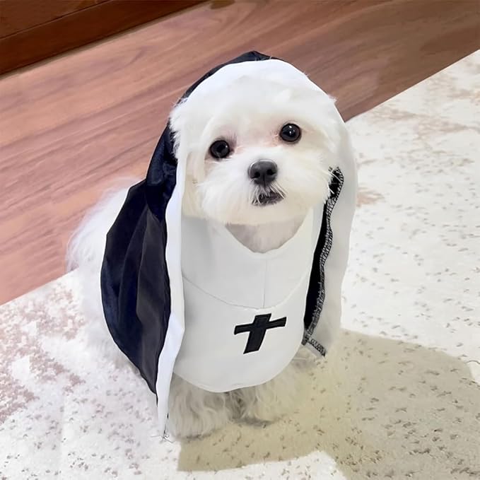 Cat Costume Nun Dress, Nun Dog Costume, Funny Halloween Cloak Outfit for Cat Small Medium Dogs, Cosplay Apparel for Photoshoots Parties Social Media, Adorable Pet Clothing (Black, Small)