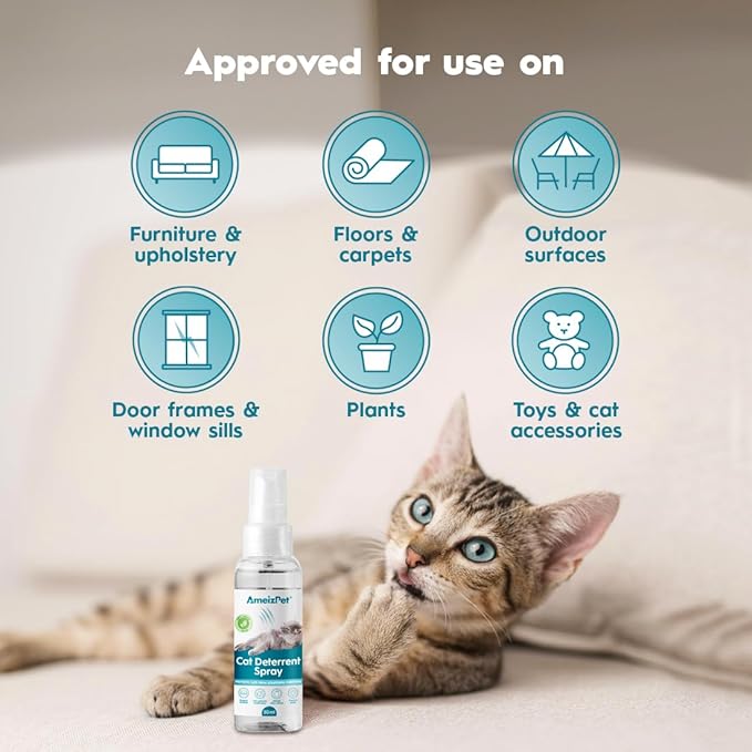 Cat Scratching Deterrent Spray, Cat Repellent Spray, Stop Cats Scratching Furniture, Carpets, Curtains and Plants, Safe and Effective Solution, Use Indoor & Outdoor, 1.69 fl oz (50 ml)