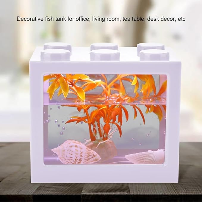 Mini USB LED Aquarium Fish Bowl Plastic Tank with White Light for Desk Tabletop Decor Energy-Saving Office Accent(White)