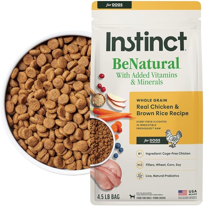 Instinct BeNatural, Natural Dry Dog Food, Raw Coated Kibble, Whole Grain - Real Chicken & Brown Rice, 4.5 lb. Bag