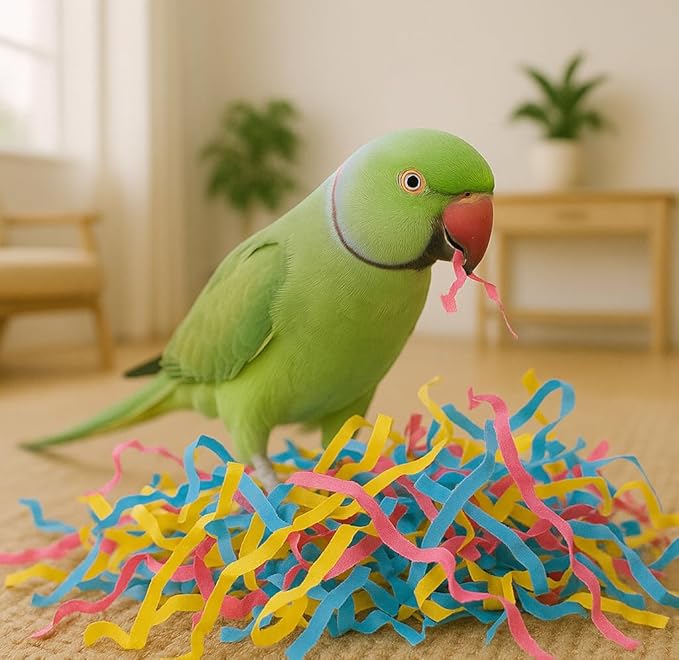 1654 Rainbow Shred Paper - Crinkle Paper Filler & Birdy Nesting Material. Colorful Shredding Toys for Birds, Parrots, Parakeets & Cockatiels. Safe Cage Accessories & Foraging Toys for Pets