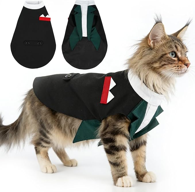 DENTRUN Cat Tuxedo Outfit Formal Suit with Shirt, Fancy Pet Tuxedo Vest for Hairless & Furry Cats, Kitten Wedding Attire Birthday Party Costume Clothes for Cats Only, XS-XXL