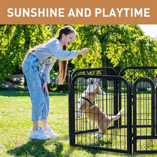Metal Dog Playpen, 32" Inch Height 24 Panels, Ideal Dog Fence for Large/Medium/Small Dogs Indoor & Outdoor Bliss, Perfect Dog Pen for Camping, Yard and RV | Black-Silver