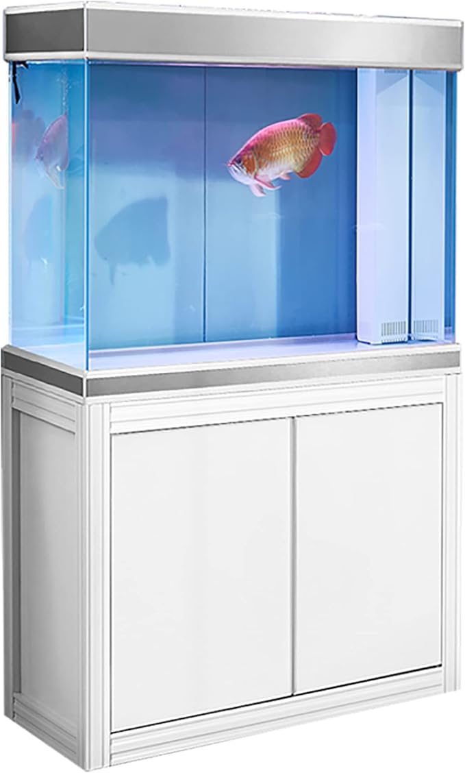 100 Gallon Glass Aquarium with Aluminum Cabinet - Including Sump for Filtration and Circulation, Plumbing, LED, White