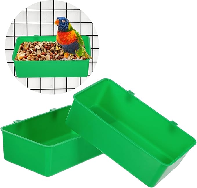 2 Pack Bird Cage Feeder, Hanging Plastic Food Water Bowls, Parakeet Cage Accessories, Bird Cages Feeder Convenient Small Animal Dish Food Container for Coop, Parrot, Finches, Lovebirds (Green)