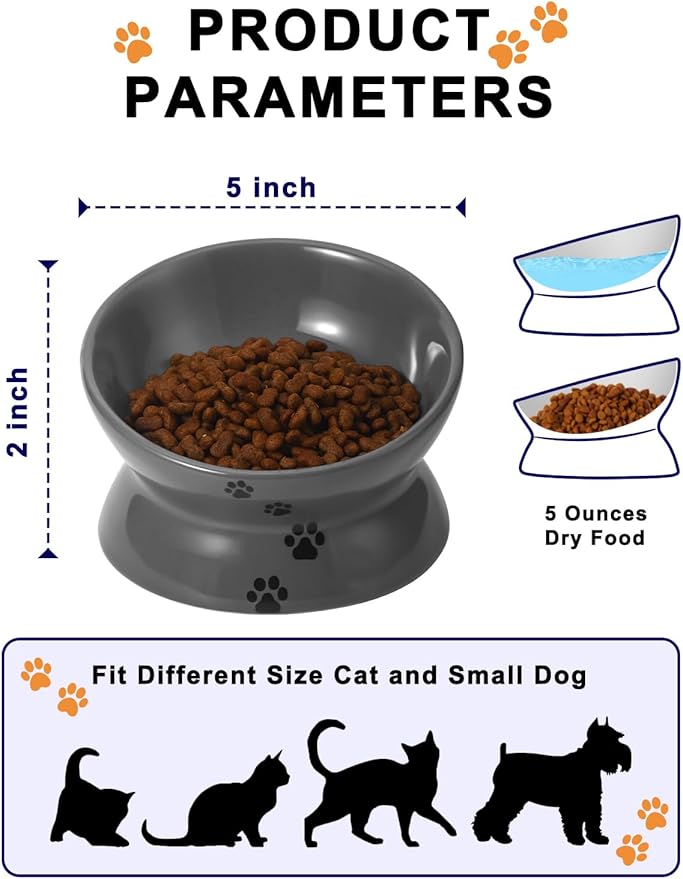 Y YHY Raised Cat Food Bowl, Ceramic Elevated Bowl, Protects Cat's Spine, Anti Vomiting, Backflow Prevention, Grey