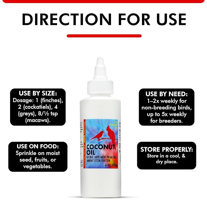 Morning Bird Coconut Oil for Birds 4 oz – Cold Pressed, Organic - Supports Immunity & Digestion – Boosts Energy & Feather Health – Easy to Mix – Safe for All Bird Life Stages