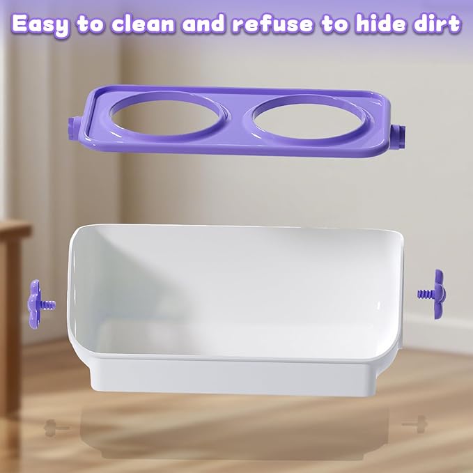 Cat and Dog Pet Double Bowl, Anti-Spill Pet Bowl, Height-Adjustable Pet Food/Water Bowl, Non-Slip, Anti-Tip, Neck Protection Pet Bowl - (Purple)