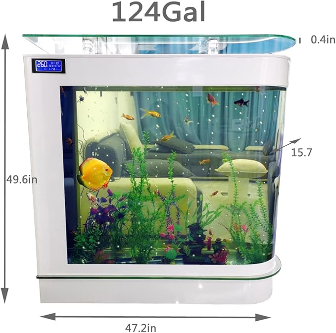 124Gal LED Aquarium Kit Upright Fish Tank Large Glass Fishbowl Glsaa Bar for Patios Living Office Room and Kitchen 47.3 * 49.6 * 15.8in